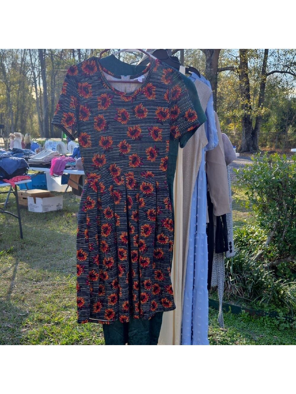 LuLaRoe Black Dress with Red and Yellow Sunflower Print